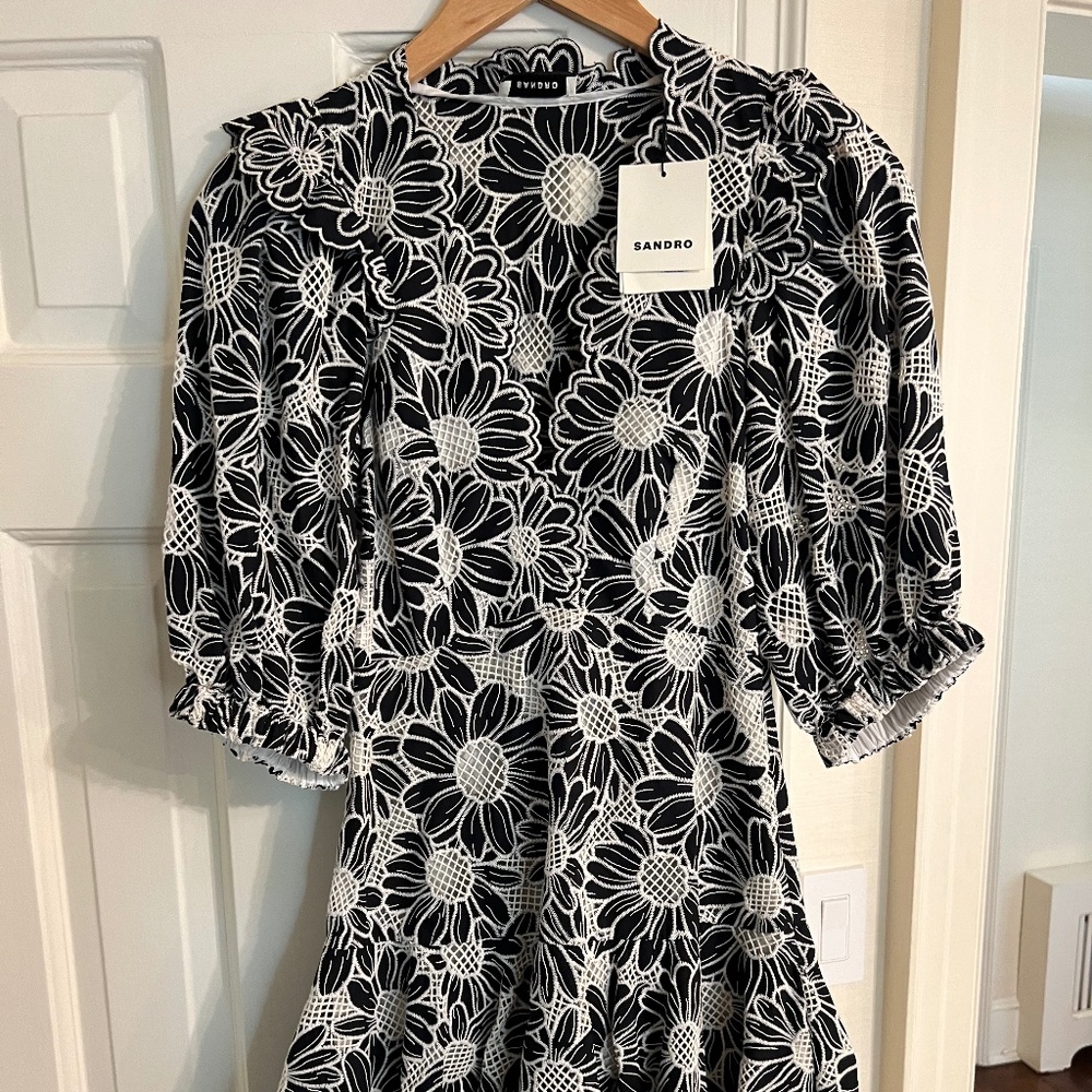 Sandro Audrey Cotton Giupure Mini Dress